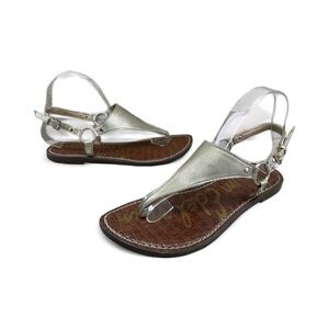 Sam Edelman Greta Shimmer Gold T-Strap Toe Post O-Ring Sandals Flats Boho Sz 7.5